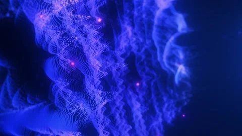 Flowing blue digital particle waves creating an abstract landscape of data Stock Footage 327081846