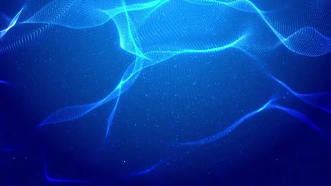 Flowing blue dotted surface visual cyan mesh waves, soft particle depth, and fut Stock Footage 340479864