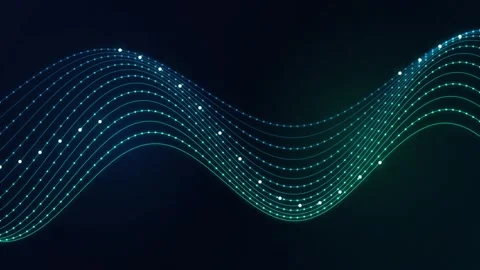 Flowing blue green gradient dotted wave lines with particles animation Stock Footage 346779468