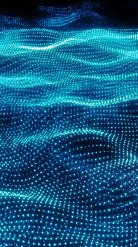 Flowing blue particle waves forming a luminous digital landscape, ideal for.. イラスト素材