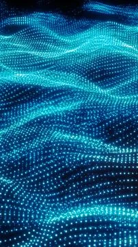 Flowing blue particle waves forming a luminous digital landscape, ideal for.. Stock Illustration