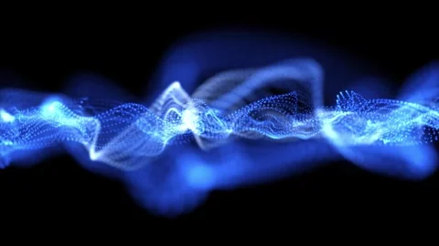 Flowing blue particles create a dynamic wave pattern on a dark background. Stock Footage 313278076