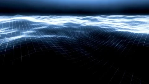 Flowing blue Plexus terrain waves. Grid, mesh of dots and lines. Stock Footage 334026619
