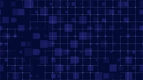 Flowing blue squares with grid pattern in motion, modern technology and data Stock Footage 345376000