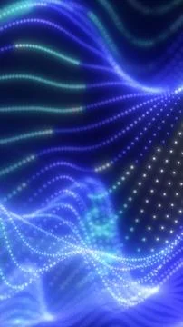 Flowing blue waves of luminous particles forming a smooth digital energy surf Illustrazione stock