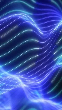 Flowing blue waves of luminous particles forming a smooth digital energy surf Stockillustratie