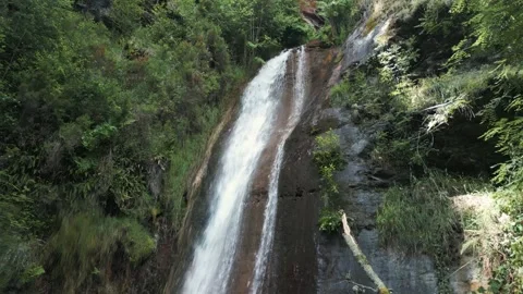 Flowing Cascade Of Rexio Waterfall In Lugo, Spain - Drone Shot Vídeos de archivo 279310682