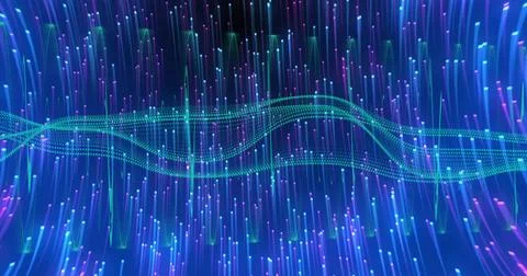 Flowing central undulating waveform sweeping digital space, showing vertical Stock Illustration
