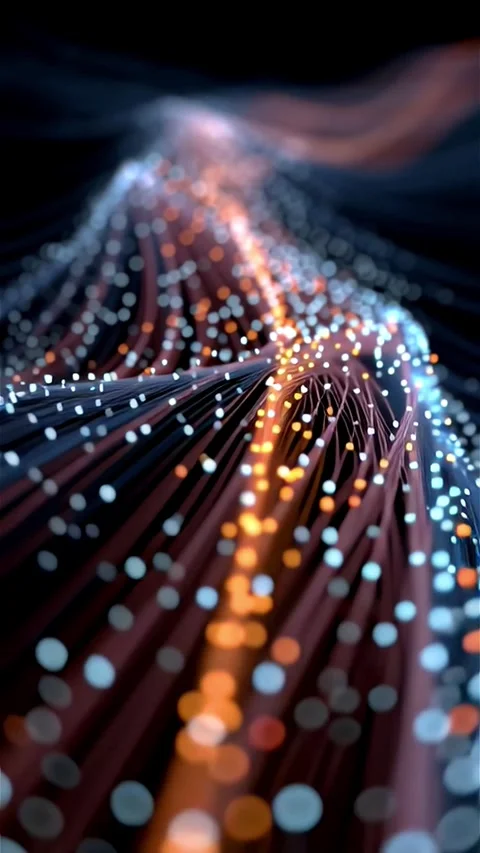 Flowing CGI Animation of Orange and White Glowing Particles in a Digital Space Stock Footage 312908262