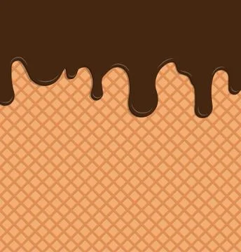 Flowing chocolate on wafer background - Vector Illustration Stock Illustration