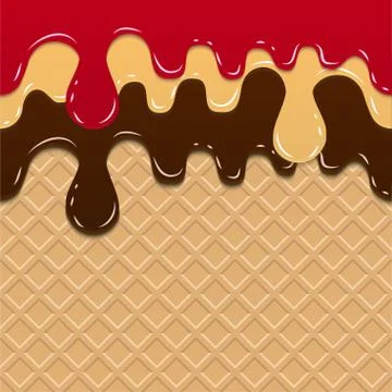 Flowing chocolate on waffle Stock Illustration