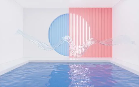 Flowing cloth material with interior architecture, 3d rendering. Ilustración de archivo