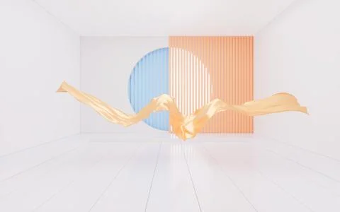Flowing cloth material with interior architecture, 3d rendering. Ilustración de archivo
