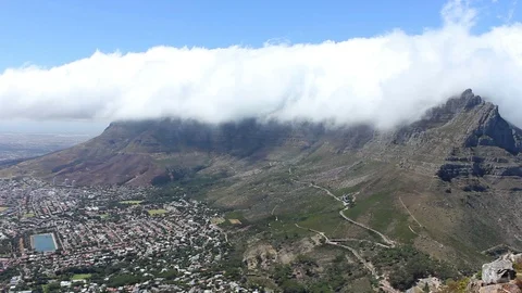 Flowing clouds above Table Mountains at Cape Town Stock Footage 86446166