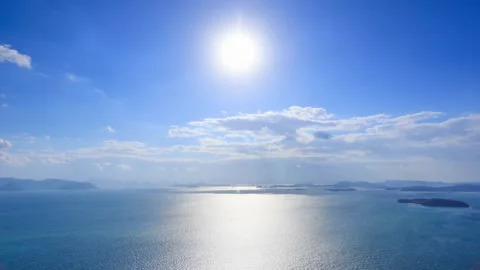 The Flowing Clouds and Distant View of the Seto Ohashi from Prince Gaku Park Stock Footage 333207181
