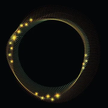 Flowing colorful round frame with dots, particles, wavy halftone gradient s.. Stock Illustration