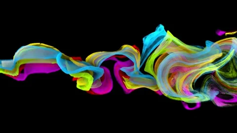 Flowing colorful waves with moving particles colorful smoke explosion in slo Stock Footage 314280448