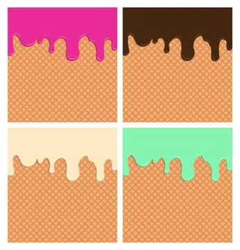 Flowing cream on wafer background vector set - Vector Illustration Stock Illustration