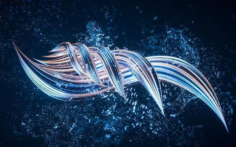 Flowing curve and particles background, 3d rendering. Stock Illustration