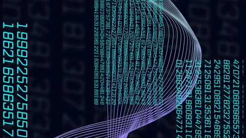 Flowing data waves and binary coding animation over dark background with numbers Stock Footage 312762260
