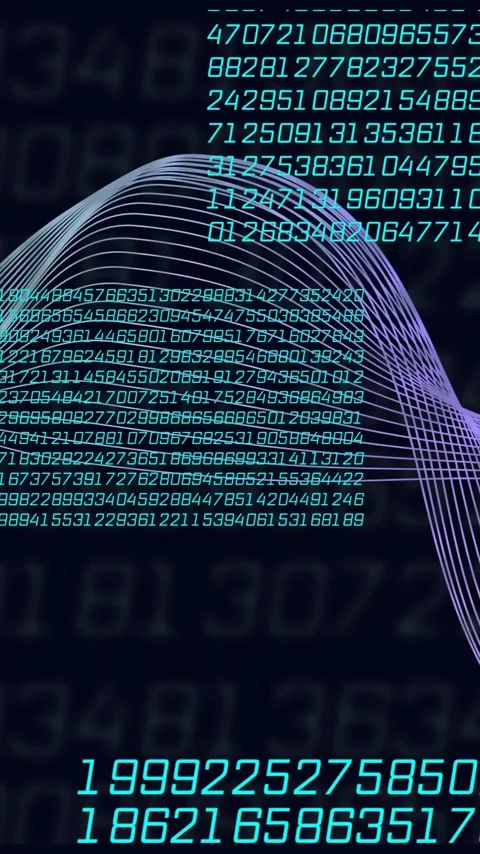 Flowing data waves and binary coding animation over dark background with numbers Stock Footage 320093989