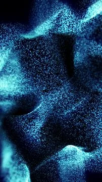 Flowing digital blue particles forming abstract waves in space, representing  Illustrazione stock