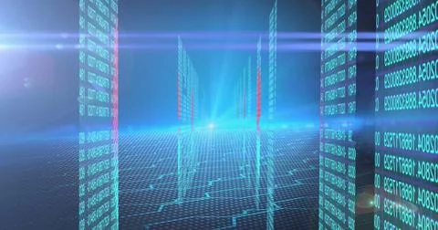 Flowing digital data streams glowing blue in futuristic virtual network concept Stock Photos