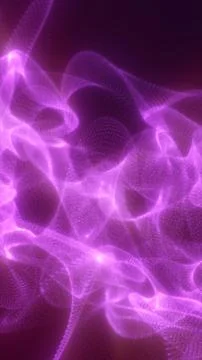 Flowing digital purple particles form a dynamic, mist-like mesh structure ove イラスト素材