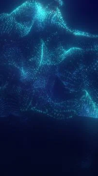 Flowing digital wave of blue and teal particles on a dark background, forming イラスト素材