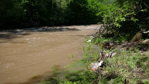 Flowing dirty Olt river  at springtime Stock Footage 108648746