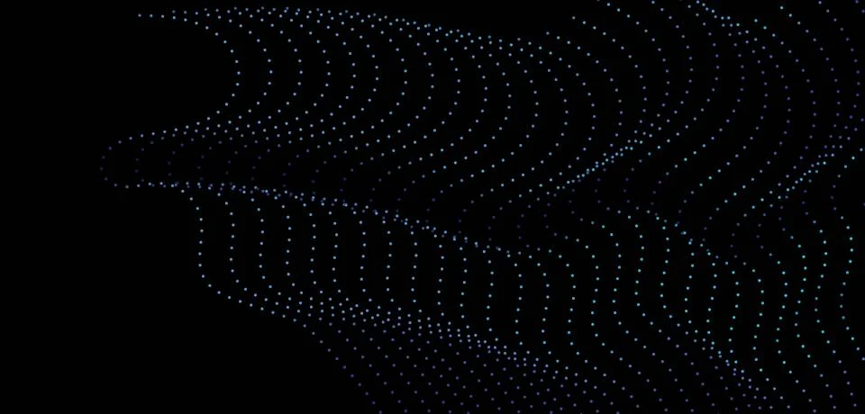Flowing dot particles wave 3D curve pattern blue and green gradient light Stock Illustration