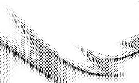 Flowing dot particles wave pattern halftone black gradient smooth curve shape Stock Illustration