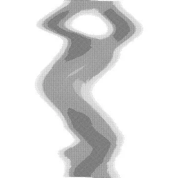 Flowing dots particles wave pattern halftone gradient curve shape isolated on Stock Illustration