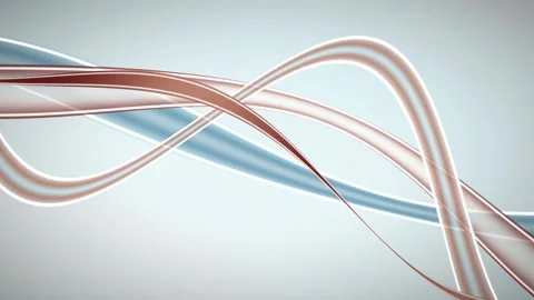 Flowing dusty rose and light copper ribbon bands curve on a blue background Stock Footage 340877208