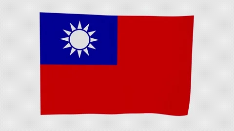Flowing Dynamic Taiwan National Flag Loop Alpha Channel Vídeos de archivo 343049085