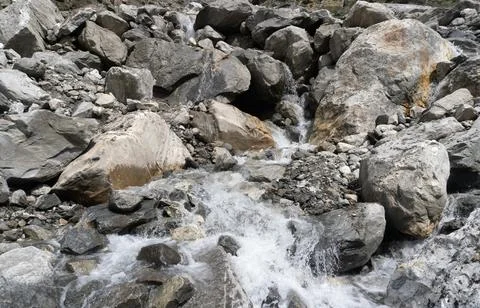 Flowing Forest Stream with Mountain Background Stock Photos