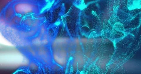Flowing generative particle cloud forming ribbons and glowing turquoise strands Stock Illustration