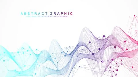 Flowing geometric abstract background with connected lines and dots Illustrazione stock