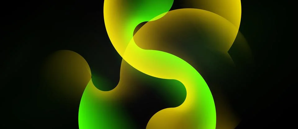 Flowing glow forms, deep black wallpaper, abstract vector background Stock Illustration