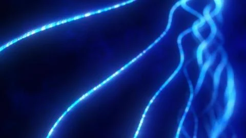 Flowing glowing blue lines on a dark background Stock Illustration