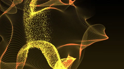 Flowing gold particles with vibrant wave patterns dynamic display of golden Stock Footage 294300393