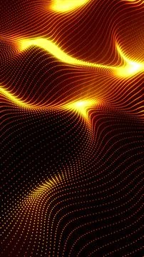 Flowing golden abstract grid of luminous dots forming dynamic waves, represen イラスト素材