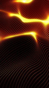 Flowing golden abstract grid of luminous dots forming dynamic waves, repres.. Illustrazione stock