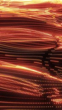 Flowing golden data waves made of glowing dots, representing digital signal.. Illustrazione stock