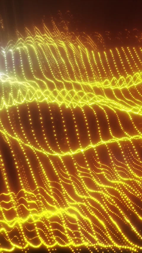 Flowing golden dotted waves create a luminous data landscape on a warm oran.. Stock Footage 337614785