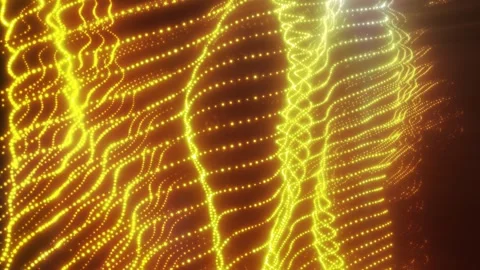 Flowing golden dotted waves create a luminous data landscape on a warm oran.. Stock Footage 339476080