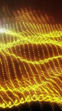 Flowing golden dotted waves create a luminous data landscape on a warm oran.. Stock Illustration