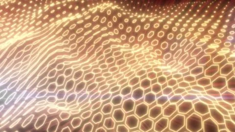 Flowing golden hexagonal grid with glowing highlights, evoking a sense of a.. イラスト素材