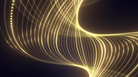 Flowing golden lines creating fluid wave shapes, glowing on a dark backgrou.. Stock Illustration