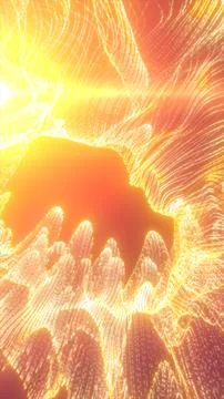 Flowing golden particle mesh forms luminous digital waves on an orange back.. 스톡 일러스트